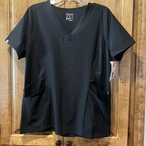 Hanes Comfort Fit Odor Control Ebony‎ Size Large Women's Scrub Top Black NWT